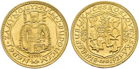 CZECHOSLOVAKIA. 1. REPUBLIC, 1918-1939. 
Ducat 1923, Kremnitz. St. Wenzel. 3,49 g. With serial number 738 on reverse.
Very rare numbered type. Only ...