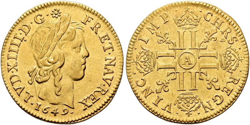 FRANCE. ROYAUME. 
Louis XIV, 1643-1715. Louis d'or à la mèche longue 1649, Pari...