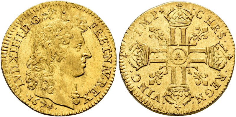 FRANCE. ROYAUME. 
Louis XIV, 1643-1715. Double louis d'or à la tête nue 1674, P...