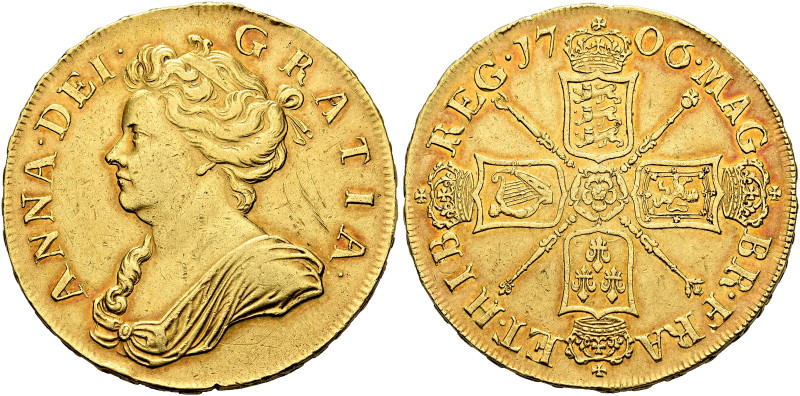 GREAT BRITAIN. UNITED KINGDOM. 
Anne, 1702-1714. 5 Guineas 1706. Tower (London)...