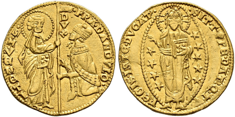 ITALIA. VENEZIA. 
Francesco Dandolo, 1328-1339. Ducato n.d. San Marco consegna ...