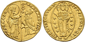 ITALIA. VENEZIA. 
Francesco Dandolo, 1328-1339. Ducato n.d. San Marco consegna il vessillo al Doge genuflesso // Il Redentore entro aureola ellittica...