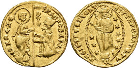 ITALIA. VENEZIA. 
Francesco Foscari, 1423-1457. Ducato n.d. San Marco consegna il vessillo al Doge genuflesso // Il Redentore entro aureola ellittica...