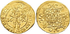 THE NETHERLANDS. HOLLAND. 
Province. Ducat 1640. Standing knight // Tablet with legend. 3,45 g. Delmonte 774; Fr. 249.
Very fine

Provenance:
Ebe...