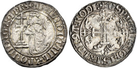 RHODOS. Knights of St. John. 
Hélion de Villeneuve, 26th Grand Master, 1319-1346. Gigliato n.d. AR 3.90 g. +FR.eLIOn:D: VILAnOVA.D.I.GRA.mR Within a ...