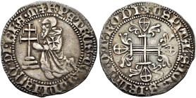 RHODOS. Knights of St. John. 
Pierre de Corneillan, 28th Grand Master, 1353-1355. Gigliato n.d. AR. 3,91 g. c:F·PeTRUS·D· CORnILLIanO·DI·GRa:m Grand ...