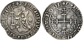 RHODOS. Knights of St. John. 
Roger de Pins, 29th Grand Master, 1355-1365. Gigliato n.d. AR 3.83 g. +F:ROGIeRIVS: D:PInIBVS:D.GRAm Within dotted circ...