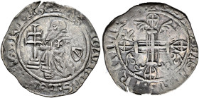 RHODOS. Knights of St. John. 
Raymond Bérenger, 30th Grand Master, 1365-1374. Gigliato n.d. AR 3,69 g. Grand Master kneeling to left, shield in the r...
