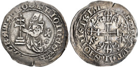 RHODOS. Knights of St. John. 
Juan Fernandez de Heredia, 32nd Grand Master, 1377-1396. Gigliato n.d. AR 3,88 g. Grand Master kneeling to left, family...