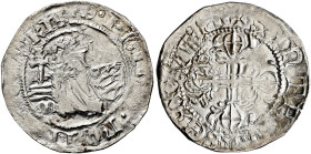 RHODOS. Knights of St. John. 
Philibert de Naillac, 33rd Grand Master, 1396-1421. Gigliato n.d. AR 3,89 g. FReFILIBeR: TVSMRIS· Grand Master kneeling...