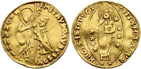 RHODOS. Knights of St. John. 
Pierre d'Aubusson, 40th Grand Master, 1476-1503. Ducato n.d. AV 3,47 g. F·Pe· DAVBVSSON-M/P-·S/I/O/h/A/N/N/I Grand Mast...