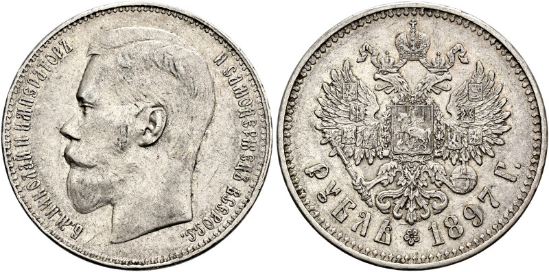 RUSSIA. TSARDOM, UNTIL 1917. 
Nicholas II, 1894-1917. 1 Rubel 1897, Brussels. "...