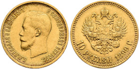 RUSSIA. TSARDOM, UNTIL 1917. 
Nicholas II, 1894-1917. 10 Roubles 1899. Mintmaster: Apollon Grasgov. Kazakov 149; Bitkin 4; Severin 569; Friedberg 179...