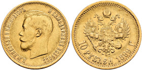 RUSSIA. TSARDOM, UNTIL 1917. 
Nicholas II, 1894-1917. 10 Roubles 1899. Mintmaster: Felix Saleman. Kazakov 152; Bitkin 6; Severin 568; Friedberg 179. ...