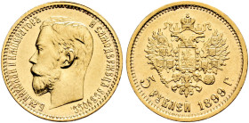 RUSSIA. TSARDOM, UNTIL 1917. 
Nicholas II, 1894-1917. 5 Roubles 1899. Mintmaster: Felix Saleman. Kazakov 158; Bitkin 24; Severin 566; Friedberg 180. ...