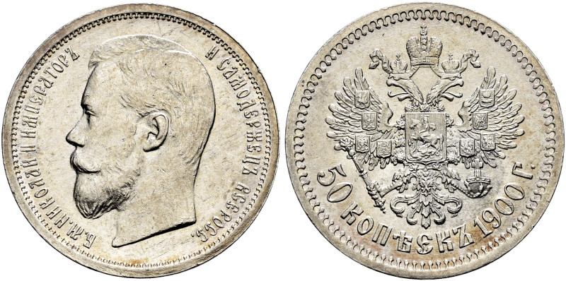 RUSSIA. TSARDOM, UNTIL 1917. 
Nicholas II, 1894-1917. 50 Kopecks 1900 Mintmaste...