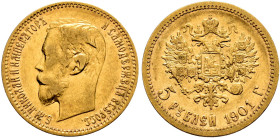 RUSSIA. TSARDOM, UNTIL 1917. 
Nicholas II, 1894-1917. 5 Roubles 1901. Mintmaster: Aleksandr Redko. Kazakov 223; Bitkin 28; Severin 573; Friedberg 180...