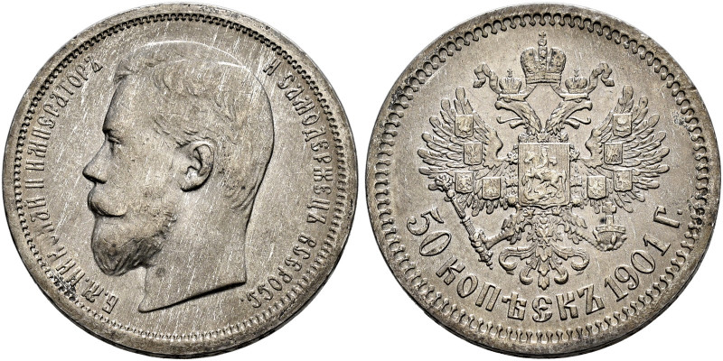 RUSSIA. TSARDOM, UNTIL 1917. 
Nicholas II, 1894-1917. 50 Kopecks 1901. Mintmast...