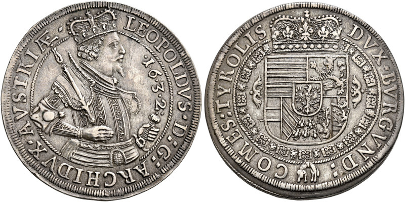 Erzherzog Leopold V., 1619-1632. Taler 1632, Hall. Geharnischtes und gekröntes B...