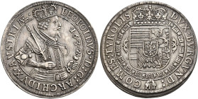 Erzherzog Leopold V., 1619-1632. Taler 1632, Hall. Geharnischtes und gekröntes Brustbild mit Zepter nach rechts // Gekröntes, mehrfeldiges Wappen. 28,...