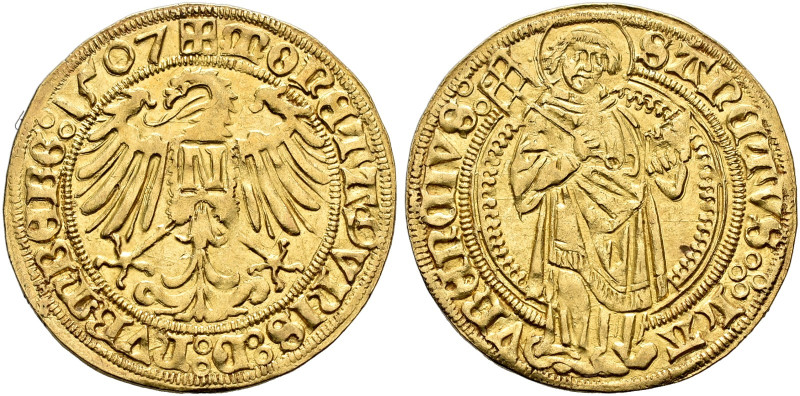 NÜRNBERG. KÖNIGLICHE MÜNZSTÄTTE. 
Maximilian I., 1493-1519. Goldgulden 1507. Ad...