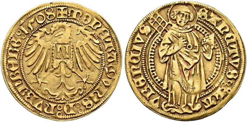 NÜRNBERG. KÖNIGLICHE MÜNZSTÄTTE. 
Maximilian I., 1493-1519. Goldgulden 1508. Ad...