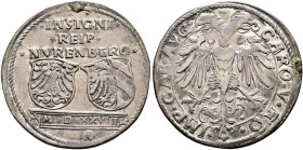 NÜRNBERG. KÖNIGLICHE MÜNZSTÄTTE. 
Karl V., 1519-1530-1556. Zwanziger ("Doppelter Knacken") 1528. Zwei Wappenschilde, darüber * INSIGN * / * REIP * / ...