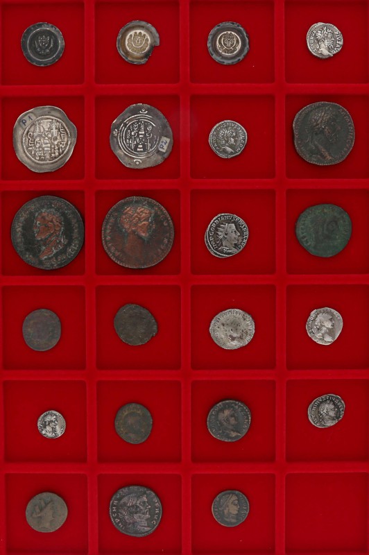 18 Römische Münzen Silber-Kupfer-Bronze ab Vespasian bis Constans. Dazu 3 süddeu...
