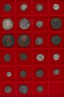 18 Römische Münzen Silber-Kupfer-Bronze ab Vespasian bis Constans. Dazu 3 süddeutsche Brakteate und 2 Münzen der Sassanider.