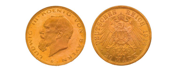 Deutsches Kaiserreich. Bayern, Königreich. Ludwig III. 1913-1918. 20 Mark 1914 D...