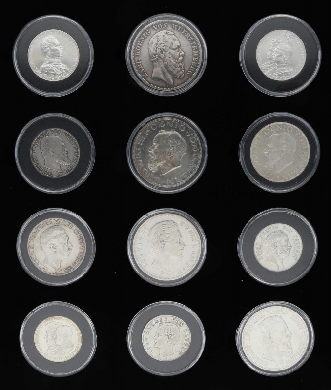 24 Silbermünzen des Deutschen Kaiserreichs zu 2, 3 und 5 Mark in hochwertigem Sa...