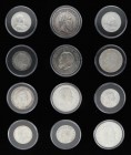 24 Silbermünzen des Deutschen Kaiserreichs zu 2, 3 und 5 Mark in hochwertigem Sammleretui. Dazu 1 Banknote des Kaiserreichs.