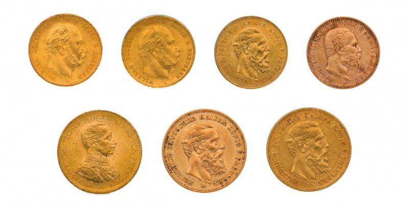 19 Goldmünzen Deutsches Kaiserreich meist Preussen. Dabei u.a. 10 und 20 Mark 18...