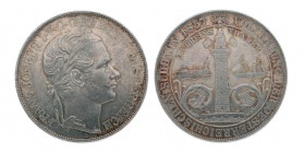 Franz Josef I., 1848-1916. Doppelter Vereinstaler 1857 A, Wien, auf die Vollendung der österreichischen Südbahn. Nur 1.644 Exemplare geprägt.