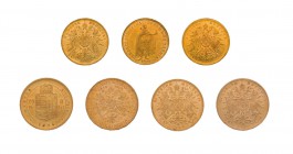 39 Goldmünzen Österreich-Ungarn. Dabei u.a. 9 x 10 Kronen 1896 - 1911, 17 x 20 Kronen 1892 - 1915 inkl. 1908 60-jähriges Regierungsjubiläum sowie 8 Fl...