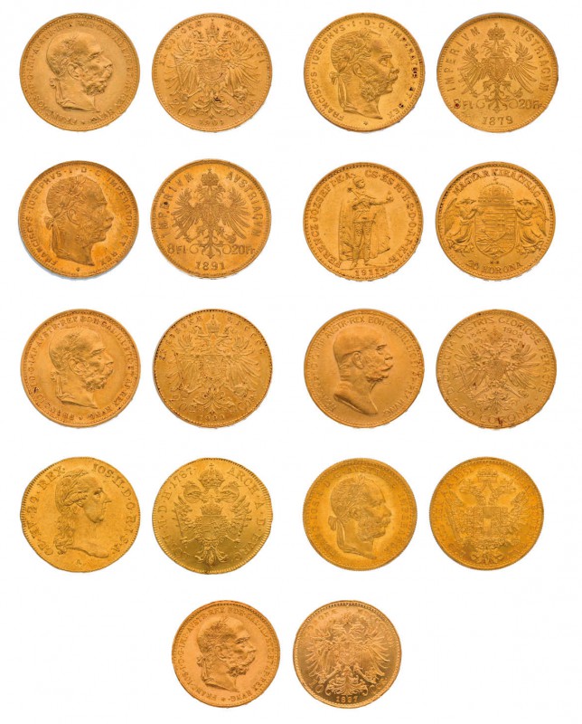 Sammlung von 61 Goldmünzen Österreich-Ungarn überwiegend aus der Zeit Kaiser Fra...