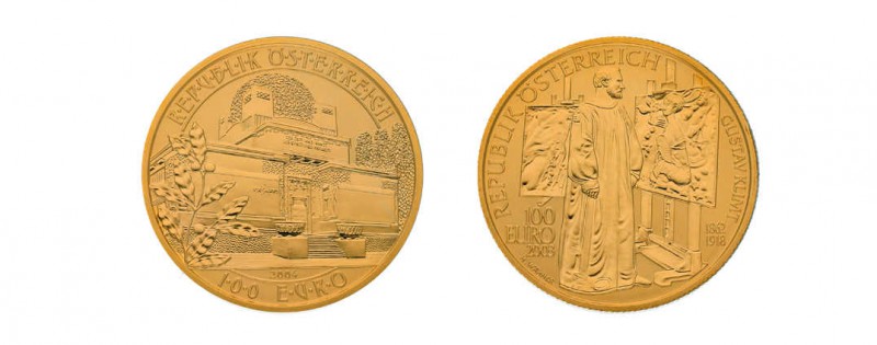 2 x 100 Euro Goldmünzen Österreich aus den Jahren 2003 (Malerei) und 2004 (Wiene...