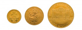Kleine Partie Goldmünzen Österreich. Dabei 8 x 1 Dukat 1915, 3 x 1000 Schilling 1976 Babenberger, 1 Unze Wiener Philharmoniker sowie 1 Goldbarren 0,5 ...