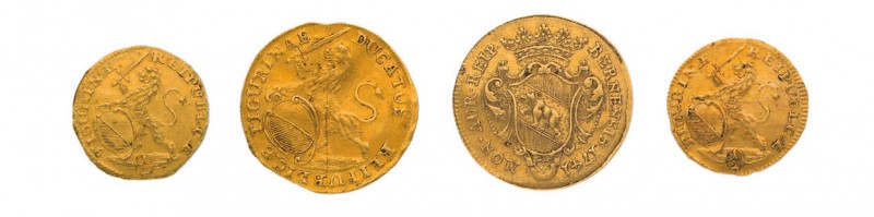 4 Goldmünzen Schweiz, dabei 2 x 1/2 Dukat Zürich 1736 und 1741, 1 x 1 Dukat Züri...
