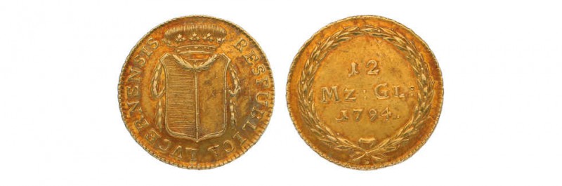 12 Münzgulden (Duplone) 1794, Luzern. Laubrand. Mzz. B auf Revers. HMZ 2-647a, s...