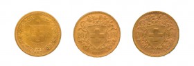 Sammlung von 55 Schweizer Goldmünzen. Dabei 11 x 10 Franken Vreneli, 12 x 20 Franken Helvetia, 30 x 20 Franken Vreneli sowie 2 x 250 Franken 1991. Die...