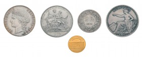 Kleine Partie Schweizer Kursmünzen mit dabei 2 x 2 Franken 1901, 5 Franken 1850, 1892, 1907, 1909, 1925 und 5 Franken Schützentaler Lugano 1883, sowie...