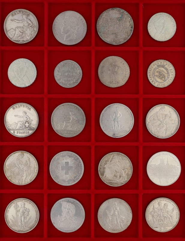 Sammlung Schweizer Kurs- und Gedenkmünzen. Dabei u.a. Taler 1745 Zürich, 5 Frank...