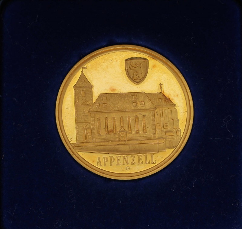 Partie Münzen mit 1 Goldmedaille Appenzell, 22 g.f. Dazu 2 Alben Numisbriefe sow...