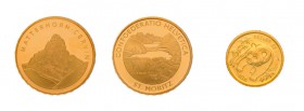 Kleine Sammlung mit 5 Goldmünzen. Dabei u.a. 50 Franken 2003 Ski-WM, 50 Franken 2004 Matterhorn, 2 x 20 Franken Vreneli sowie 10 Yuan 1986 China. Zusa...