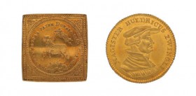 Kleine Partie mit 5 Goldmünzen. Dabei u.a. 1 Dukatenklippe Nürnberg 1700 sowie 1 Dukat Zürich Zwingli 1819. Zusammen ca. 22 g.f.