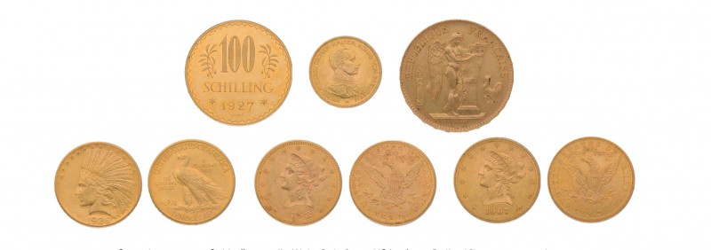 Sammlung von 70 Goldmünzen alle Welt. Dabei u.a. USA mit 10 Dollar Liberty 1898 ...