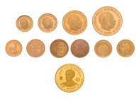 Kleine Partie mit 29 Goldmünzen Afrika. Dabei u.a. Südafrika mit 2 x 1/2 Pfund 1952 und 1 Pfund 1952. Tunesien 25 Piaster 1883 und 1889, 100 Francs 19...