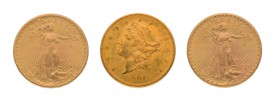 3 Goldmünzen USA. Dabei 1 x 20 USD 1904 Liberty Head, 2 x 20 USD 1924 und 1927.