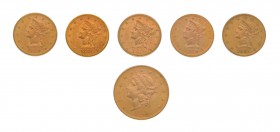 21 Goldmünzen USA: 20 x 10 $ Liberty Head 1880 - 1906 sowie 1 x 20 $ 1900 Liberty Head. Zusammen ca. 331 g.f.
